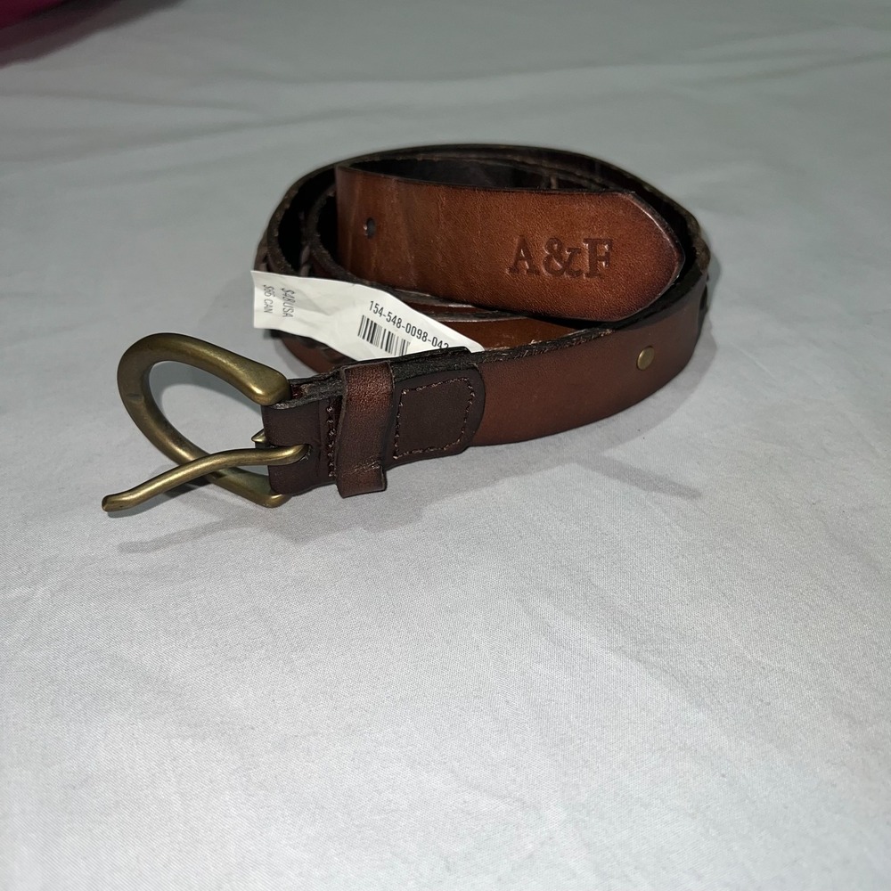 Abercrombie & Fitch Mens Brown Braided Genuine Leather Brass Buckle Belt 40